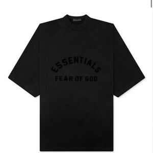 NWT FEAR OF GOD ESSENTIALS HEAVY JERSEY CREWNECK T-SHIRT - JET BLACK